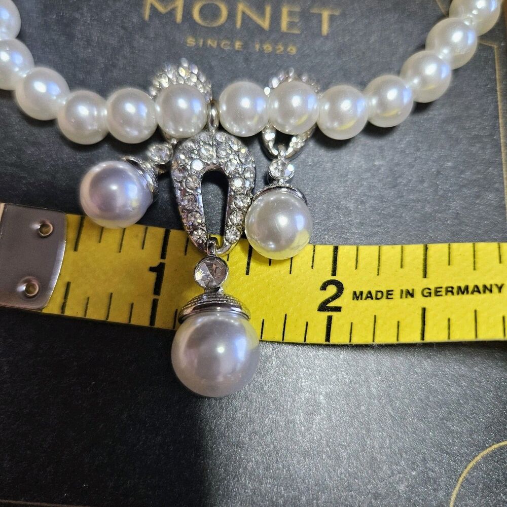 **Last Chance!! Final Sale** Monet Faux Pearl Crystal Necklace Earring Set NIB - Picture 6 of 15